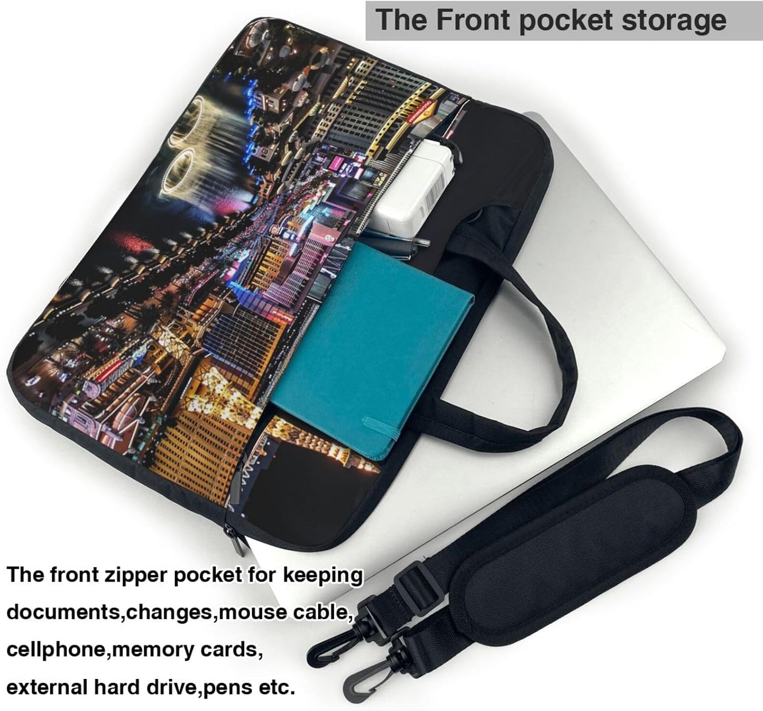 Las Vegas Laptop Bag Printed Triple Layer Protection Shockproof Crossbody Laptop Shoulder Bag for Men and Women