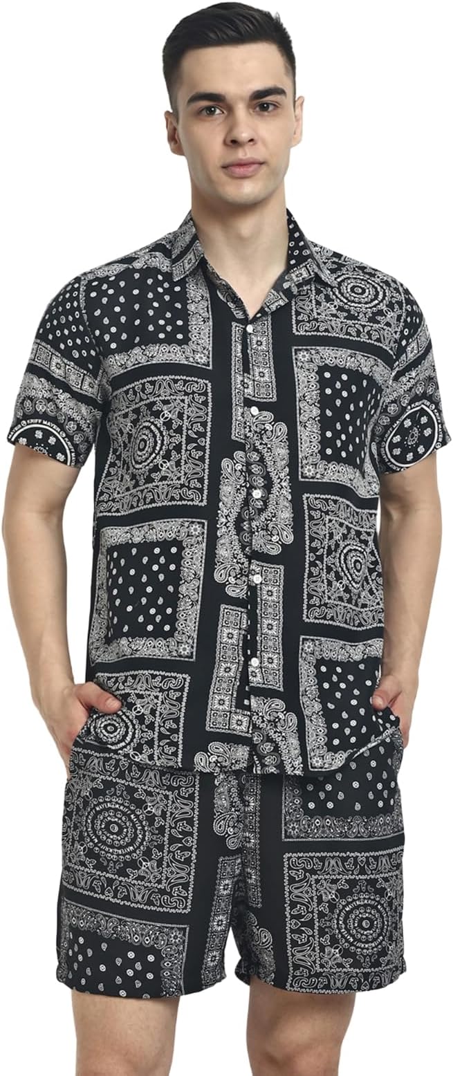 GRECIILOOKS Co Ord Set for Men | Trendy Night Dress for Boys | Shirt and Shorts Combo for Lounge | Stylish Summer and Travel Wear | Men's Matching Two-Piece for Vacation