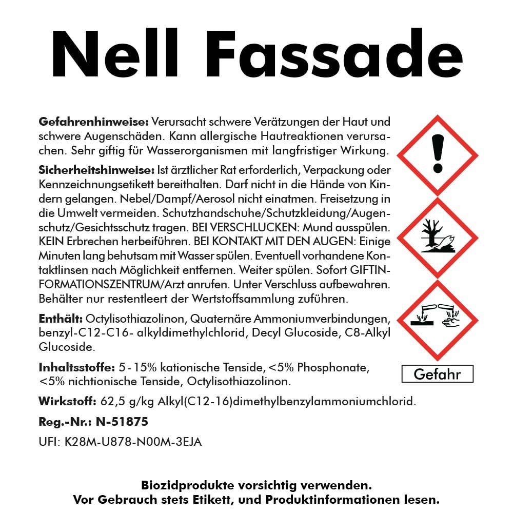 ABACUS® Fassadenreiniger, Grünbelagentferner für Fassaden, Putz & Hauswände – Entfernt selbsttätig Pilze, Flechten & Algen von Fassaden – Nur 0,1L pro m², Nell Fassade 25 Liter (7429)