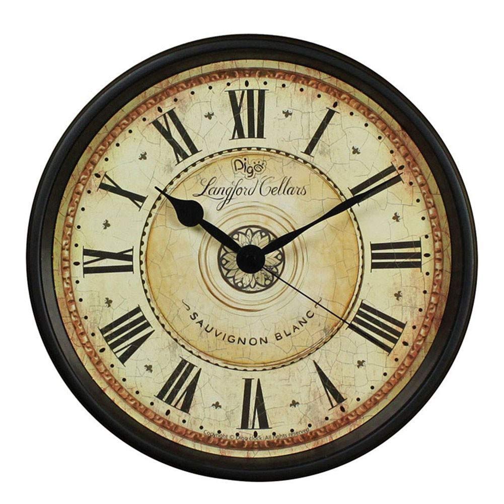 Horloge murale à quartz rétro et ronde en verre de 30 cm pour le salon