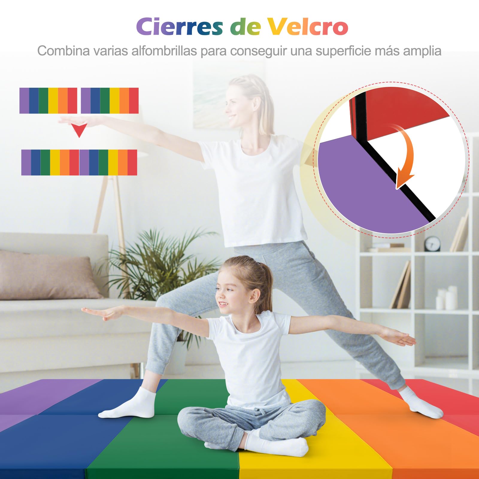 COSTWAY Colchoneta de Gimnasia Plegable de 200 x 75 x 3 cm, Esterilla de Gimnasia lmpermeable de 5 Paneles de PU, Estera de Ejercicio con Asas de Transporte para Gimnasio y Casa