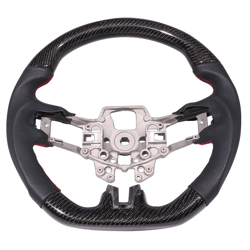 Steering Wheel Compatible With 2015-2017 Ford Mustang, V2 Style Carbon Fiber With Real Leather Black V2 V6 GT by IKON MOTORSPORTS, 2016
