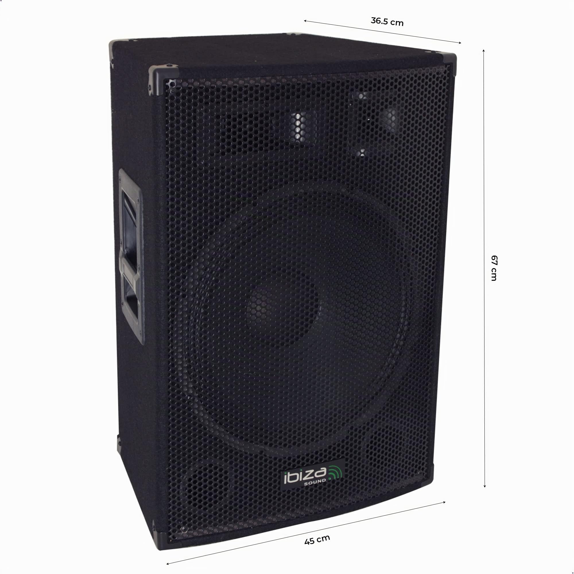 Ibiza - DISCO15B - Altavoz Trapezoidal pasivo de 3 vías con Controlador de Graves de 15"/38cm - 700W - Negro