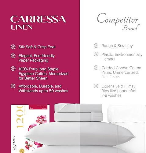 Miniatura 6 de Carressa Linen - Juego de sábanas de algodón egipcio 100% tamaño King - Sábanas de lujo de 1200 hilos de algodón egipcio tamaño King, sedosas y