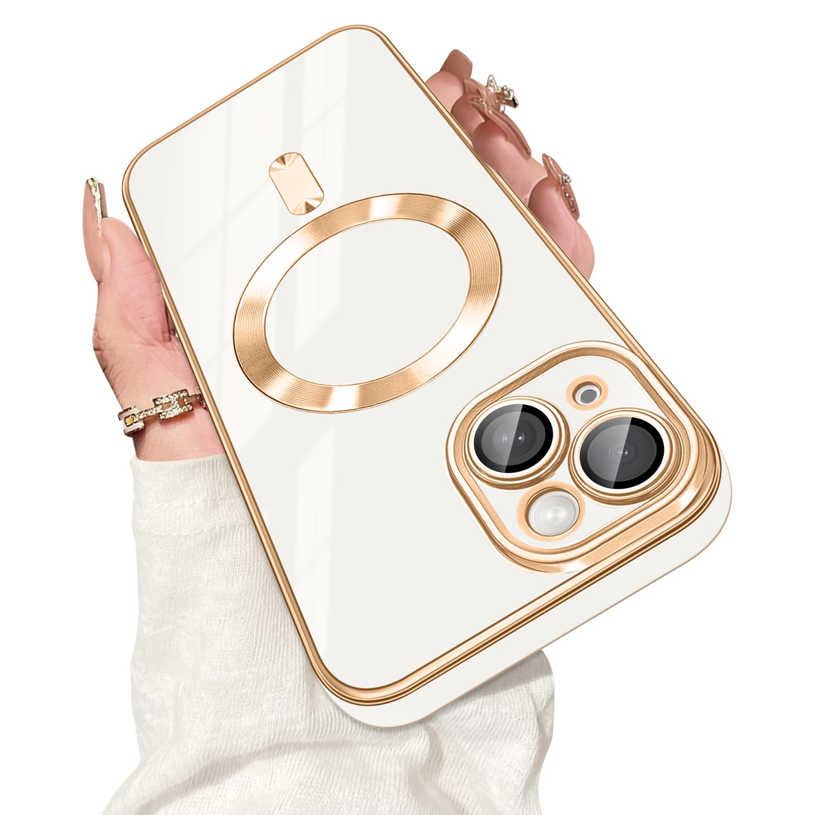 Dinick Designed for iPhone 14 Case with Magnetic [Built-in Camera Cover] Compatible with MagSafe Soft TPU Glitter Cover Anti-Scratch Protective Slim