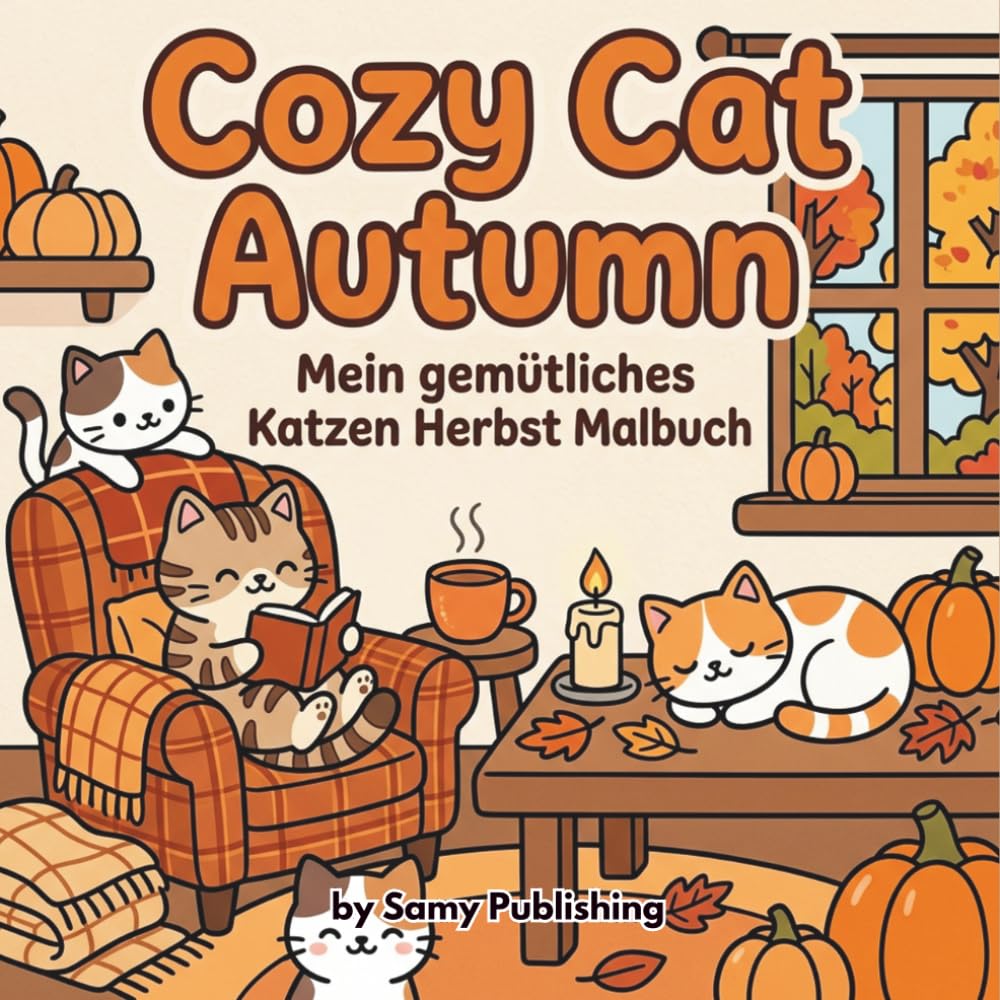 Cozy Cat Autumn – Mein gemütliches Katzen Herbst Malbuch: 40 detailreiche Ausmalbilder mit süßen Katzen in herbstlichen Wohlfühl-Szenen zum Entspannen