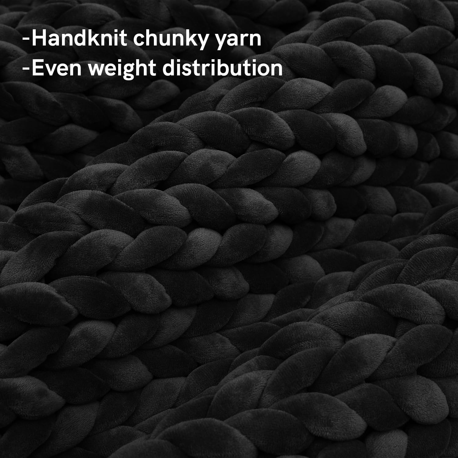 YnM Velvet Weighted Blanket, Handmade Chunky Knitted Design, Soft and Cozy, Temperature Regulating and Breathable, Machine Washable Throw for Sleep or Home Decor (Black, 60x80 Inch, 20lbs)