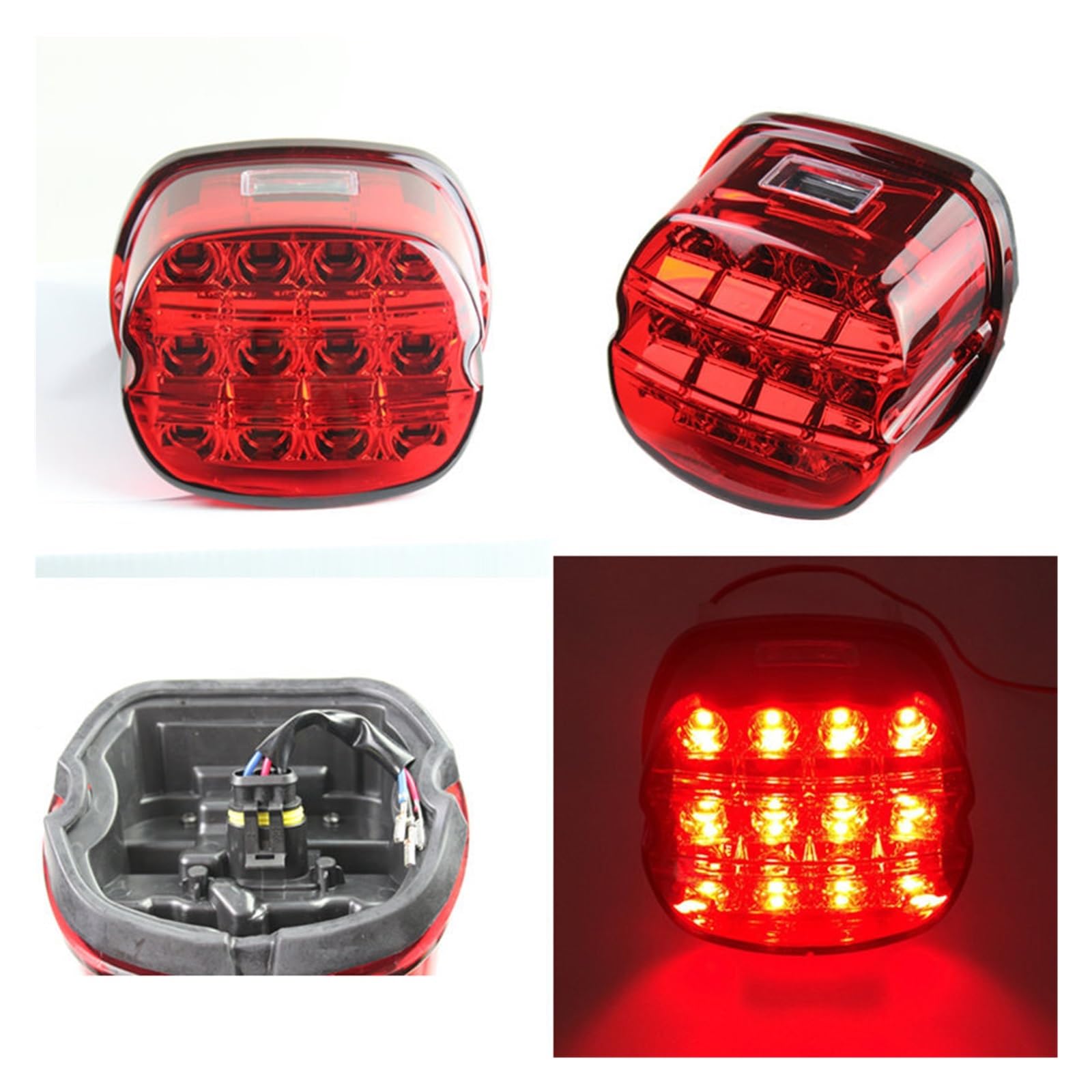 Motorrad LED-Licht Rücklicht 12v Nummernschild Hinterbremse Motorlampe für Kissen Super Wide Glide Low Rider Fat Bob(rot)