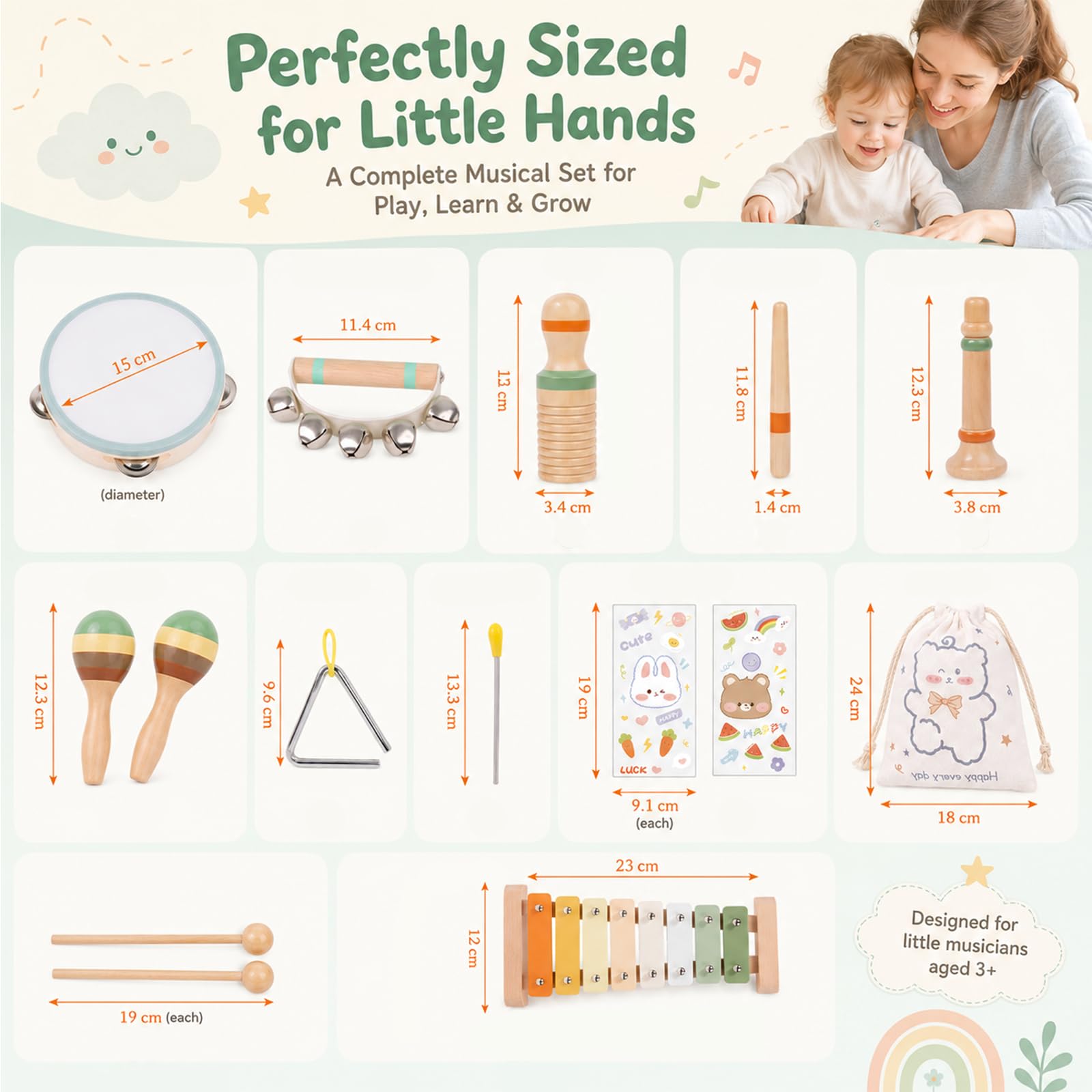 KASURE Kids Musical Instruments, Wooden Percussion Instruments Set for Baby - Image 2