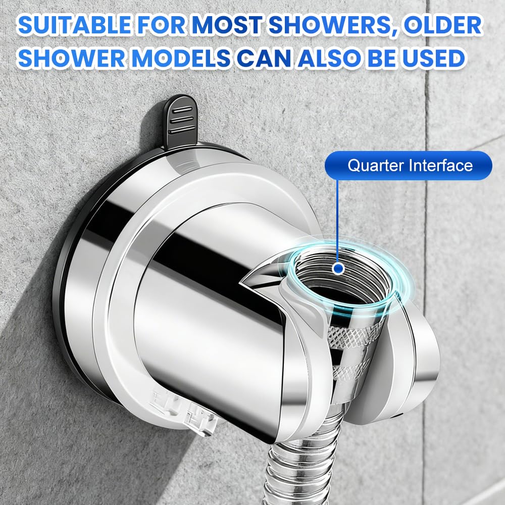 Supporto per Soffione Doccia con Ventosa,Supporto Doccino Senza Forare,Porta Doccino Muro Universale,Porta Soffione Doccia Regolabile,Shower Head Holder per Fissare e Regolare - Argento