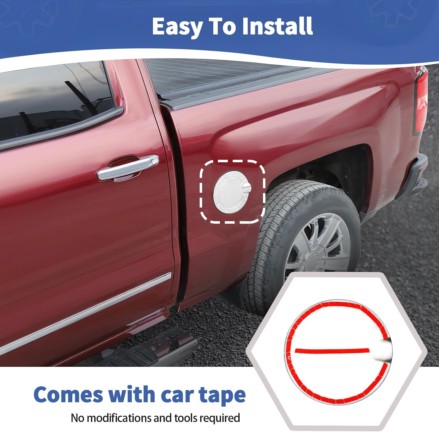 for Silverado Gas Cap Tank Door Cover Fit for Chevy Silverado GMC Sierra 2014-2018 Chrome Exterior Accessories