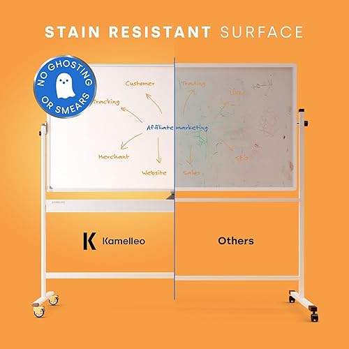Miniatura 6 de Pizarra blanca magnética grande, giratoria y portátil de borrado en seco, con soporte, de doble cara, estilo caballete, con ruedas, de pie, para