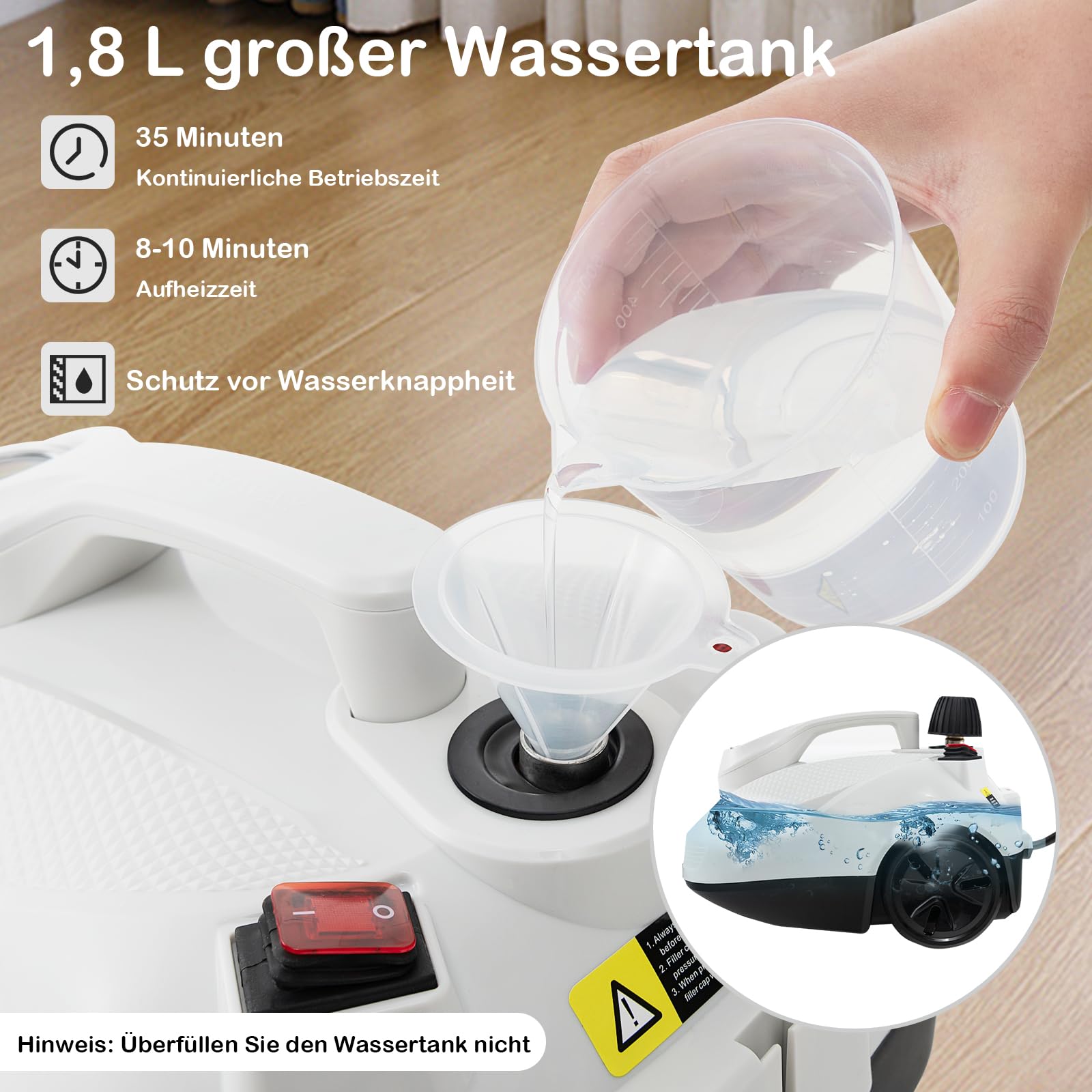 RELAX4LIFE Dampfreiniger 2000W, Steam Cleaner mit 29 Zubehörteilen (Weiß)