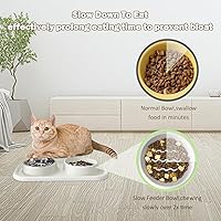 Vista 5 de Cuencos de comida para gatos de silicona impermeables, cuencos dobles de alimentación lenta de acero inoxidable y silicona, borde elevado