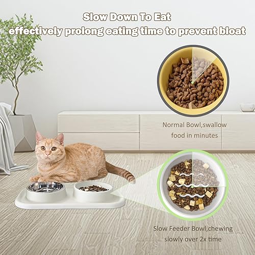 Miniatura 5 de Cuencos de comida para gatos de silicona impermeables, cuencos dobles de alimentación lenta de acero inoxidable y silicona, borde elevado