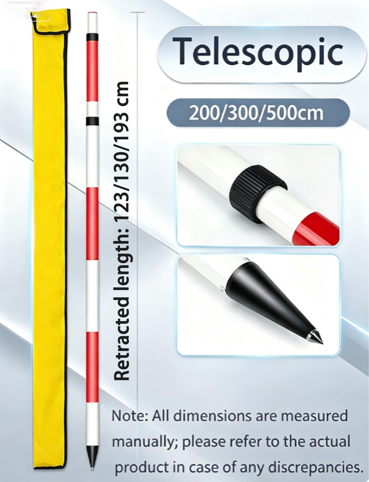 Poste topográfico de aluminio 200/300/500 cm, telescópico o articulado