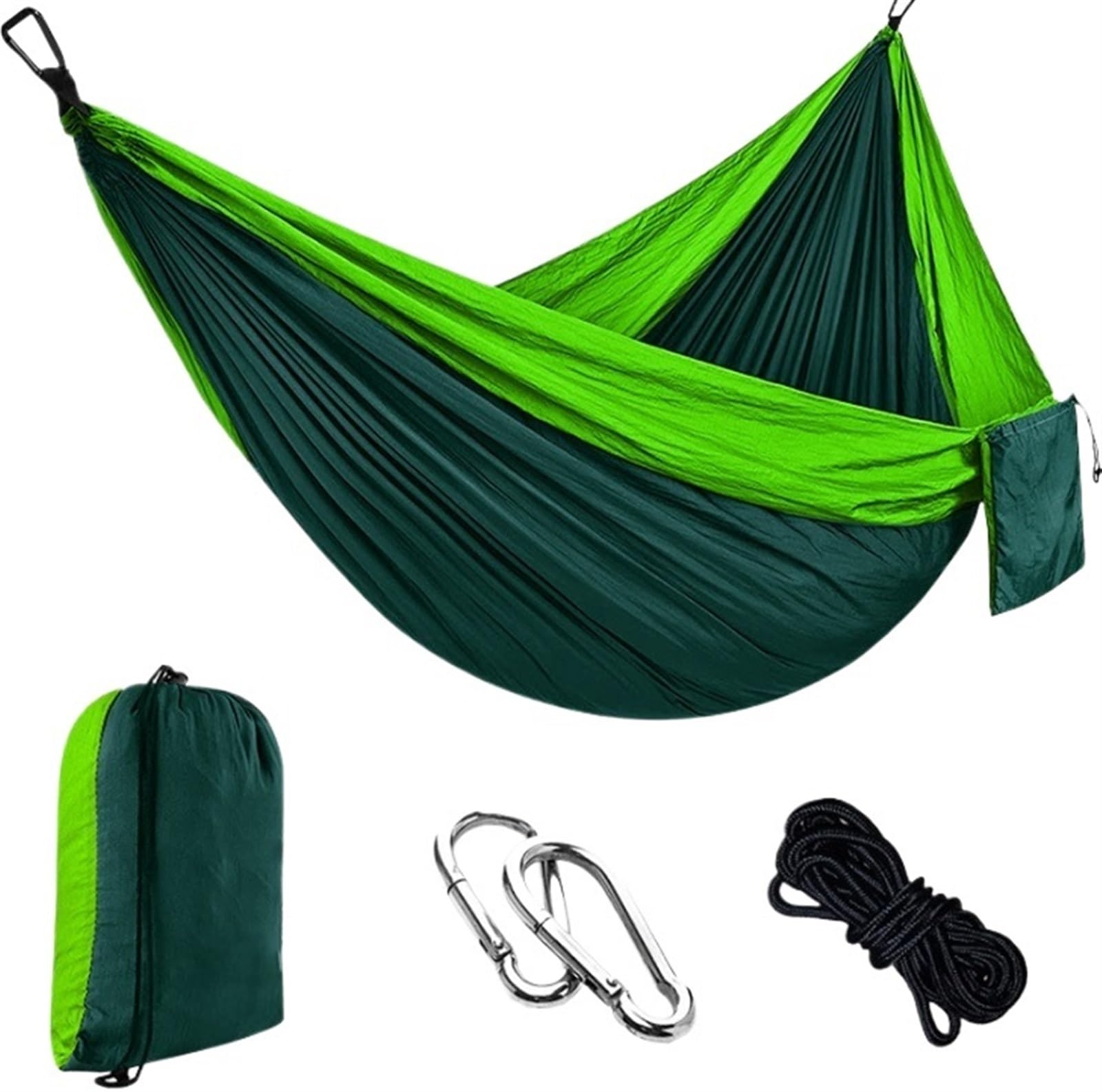 Hammock Swing Outdoor Bed 300x200 Cm Camping Hammock Single With 2 Tree Straps, Travel Backpacking Nylon Parachute Easy Setup(Grün)