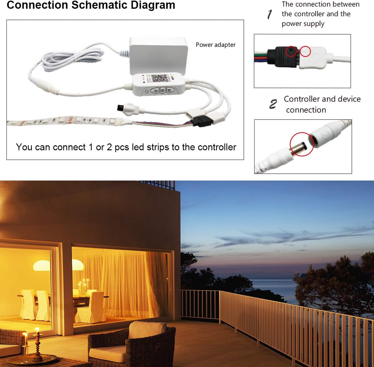 SUPERNIGHT Bluetooth LED Controller, Smart Mobile Phone APP Control Music Remote Controller for SMD 5050 2835 3528 4-Pin RGB LED Strip Lights (2 Ports)