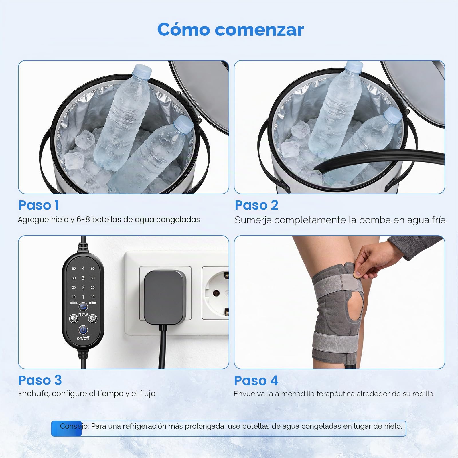 Máquina de crioterapia portátil con temporizador – manguito de hielo reutilizable para rodilla, cadera, tobillo y muslo
