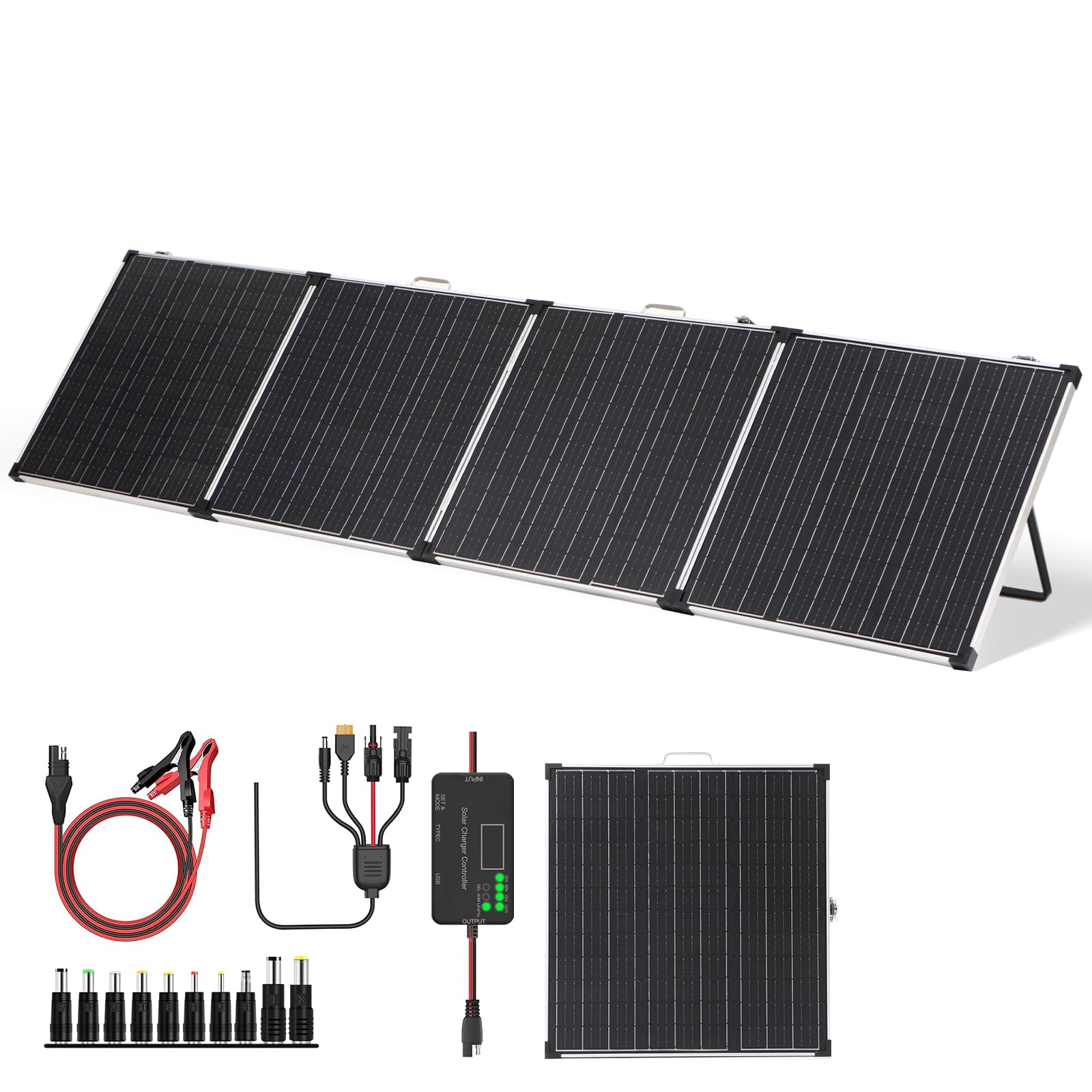 Panana 220W Foldable Solar Panel 18V Portable Monocrystalline Solar Suitcase with SAE Connector Kit, Charge Controller, Mount Bracket for Camping RV Caravan Boat Off Grid Power