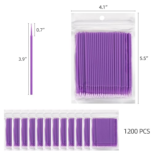 Miniatura 2 de Tbestmax 1200 piezas de cepillo micro aplicador, micro hisopos, varitas desechables para pestañas para extensión de pestañas (morado)