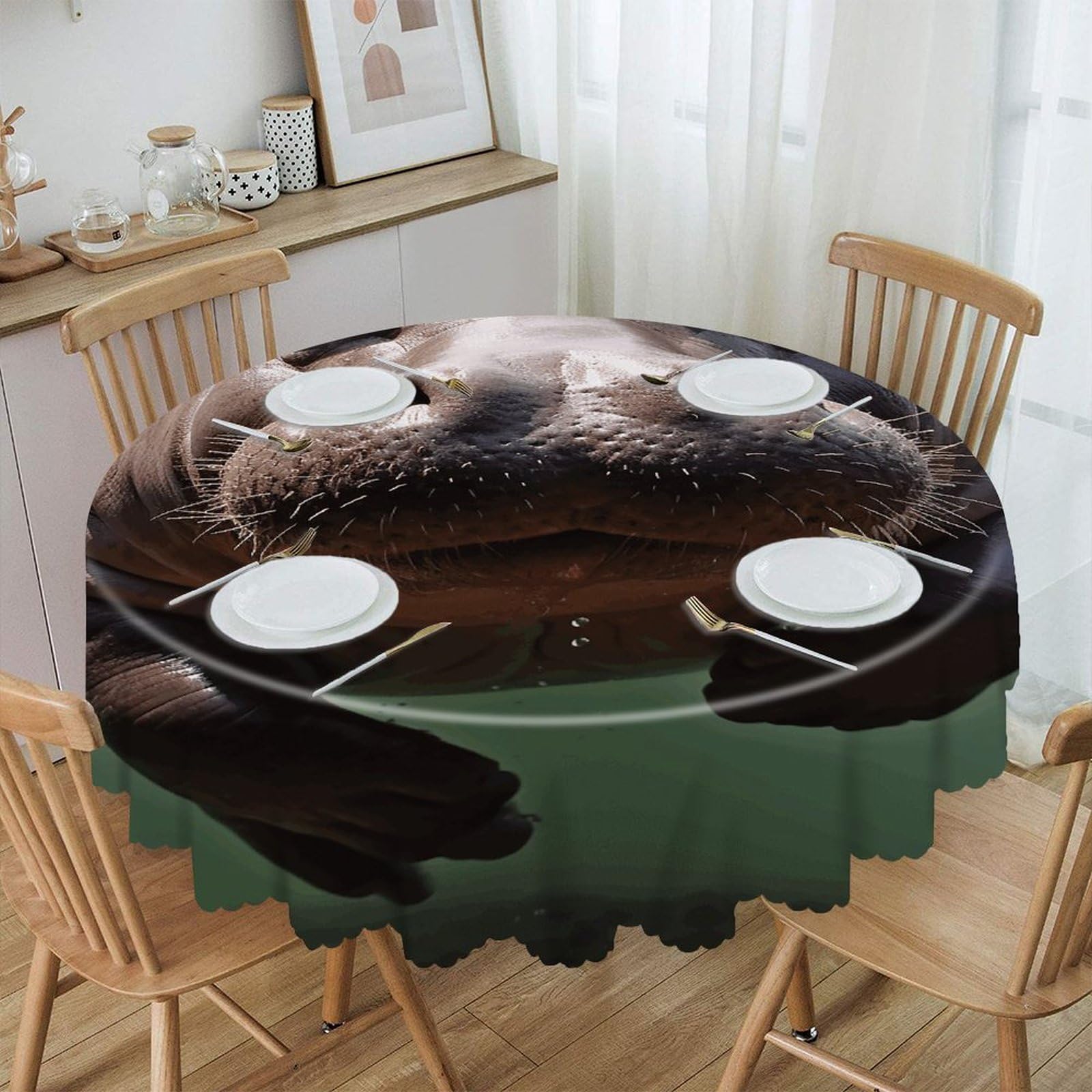VstaDank Diving Hippo Round Tablecloth Premium Polyester Table Cloth Heavy Duty Washable Fabric Tablecloth Waterproof Holiday Table Cover Decorative Tablecloths for Dining 60"