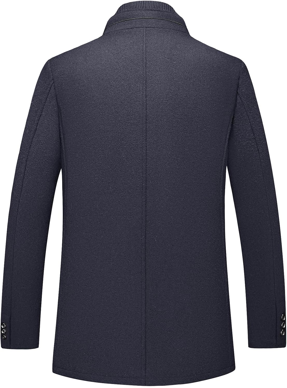 Mens Wool Blend Coat with Removable Inner Collar Business Single Breasted Windproof Warm Winter Peacoat