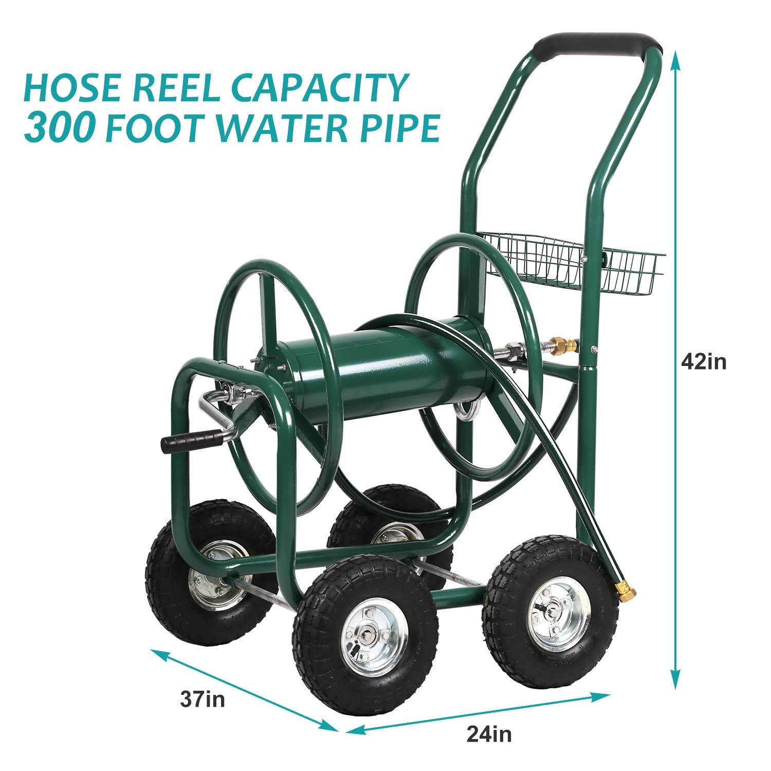 Carrello avvolgitubo da giardino a spinta manuale, carrello resistente per tubi da 100 metri di tubo da 1,5 cm e 20,3 cm, carrello per piantare acqua all'aperto, camion per giardino e cortile