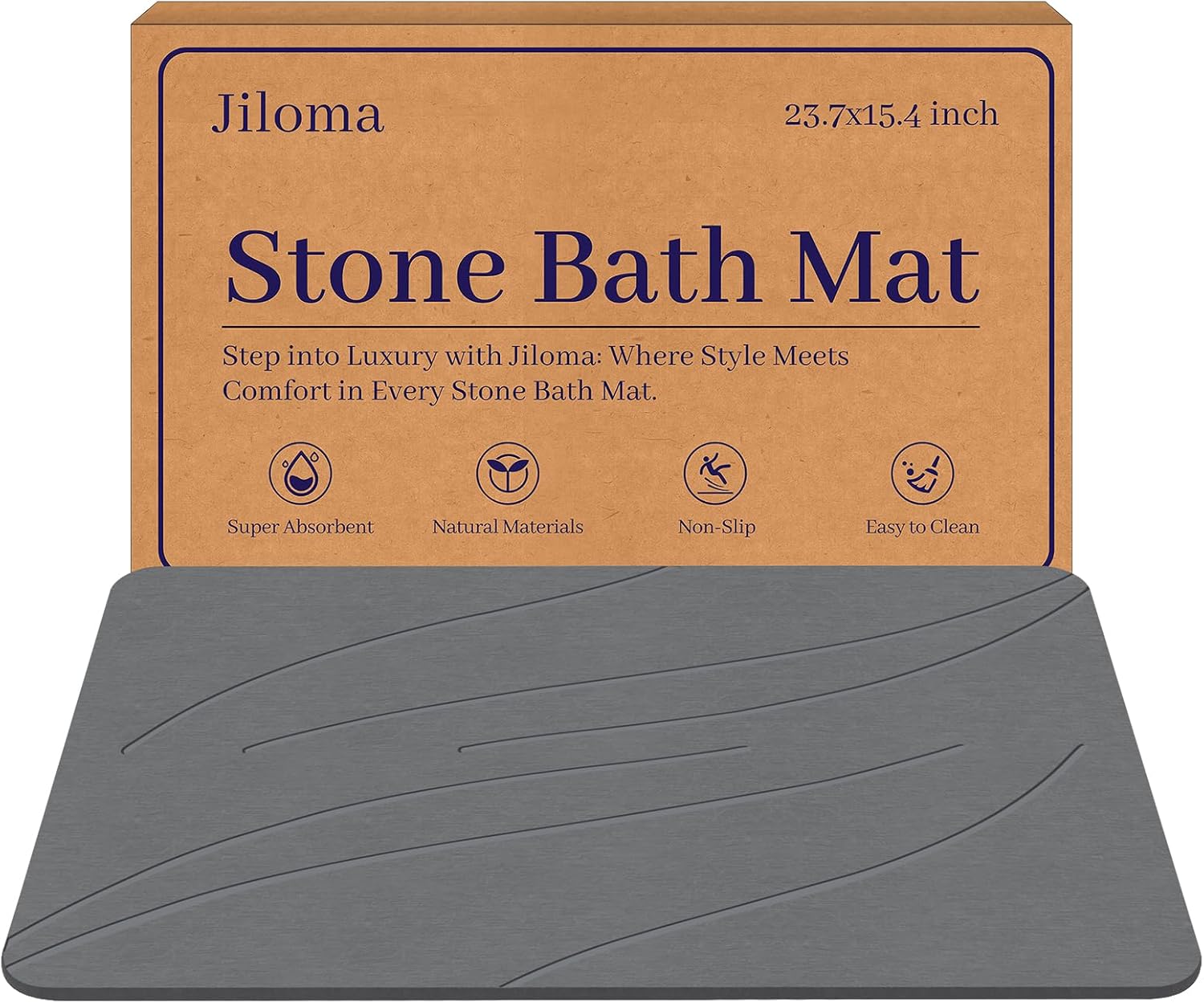 Stone Bath Mat Diatomaceous Earth Shower Mat Non-Slip Super Absorbent Bathroom Floor Mat Quick Drying Natural Easy to Clean(24 * 16 Grey)