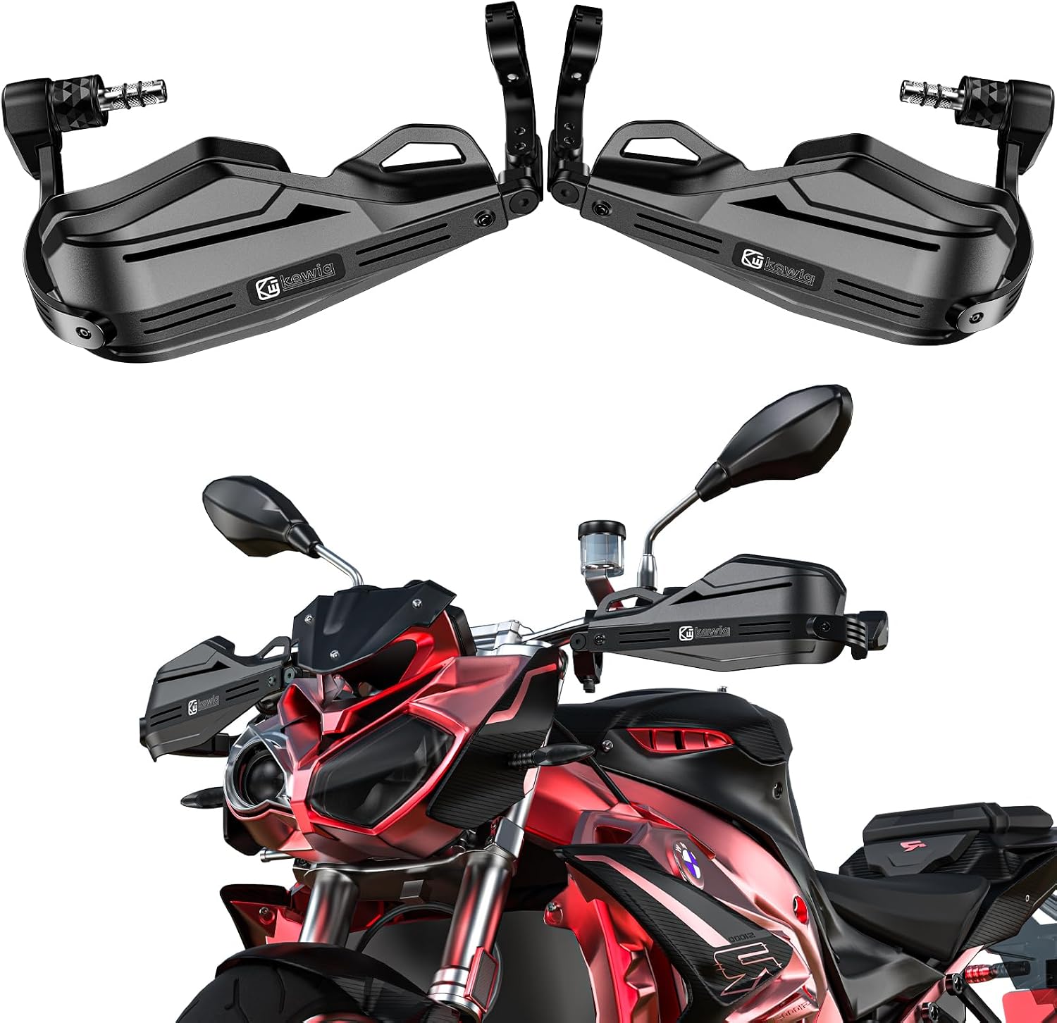 Kewig Thickened Motorcycle Riding Hand Guards for 7/8" to 1-1/4" Handlebars