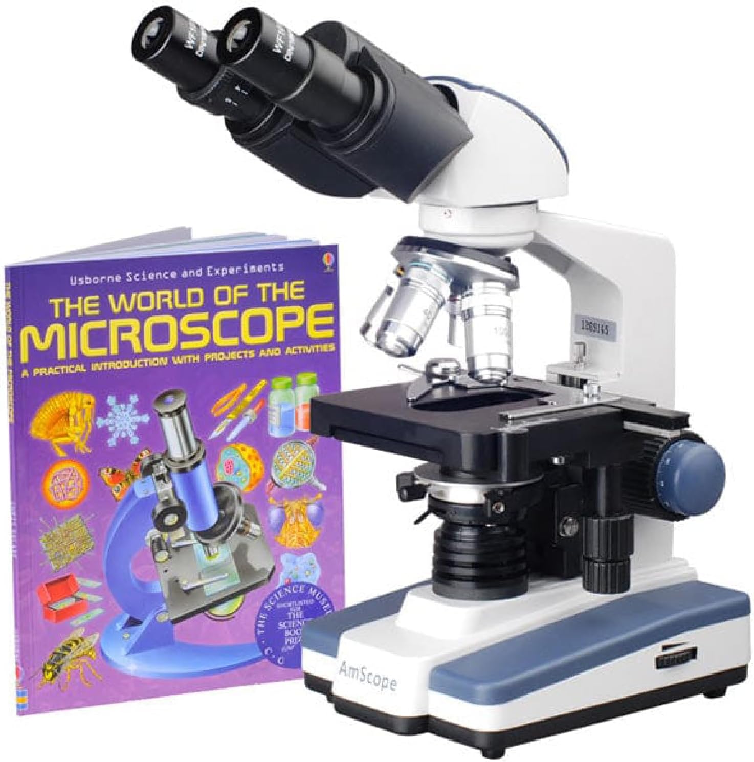 AmScope B120C-WM Siedentopf Binocular Compound Microscope, 40X-2500X Magnification, Brightfield, LED Illumination, Abbe Condenser, Double-Layer Mechanical Stage, Includes Book