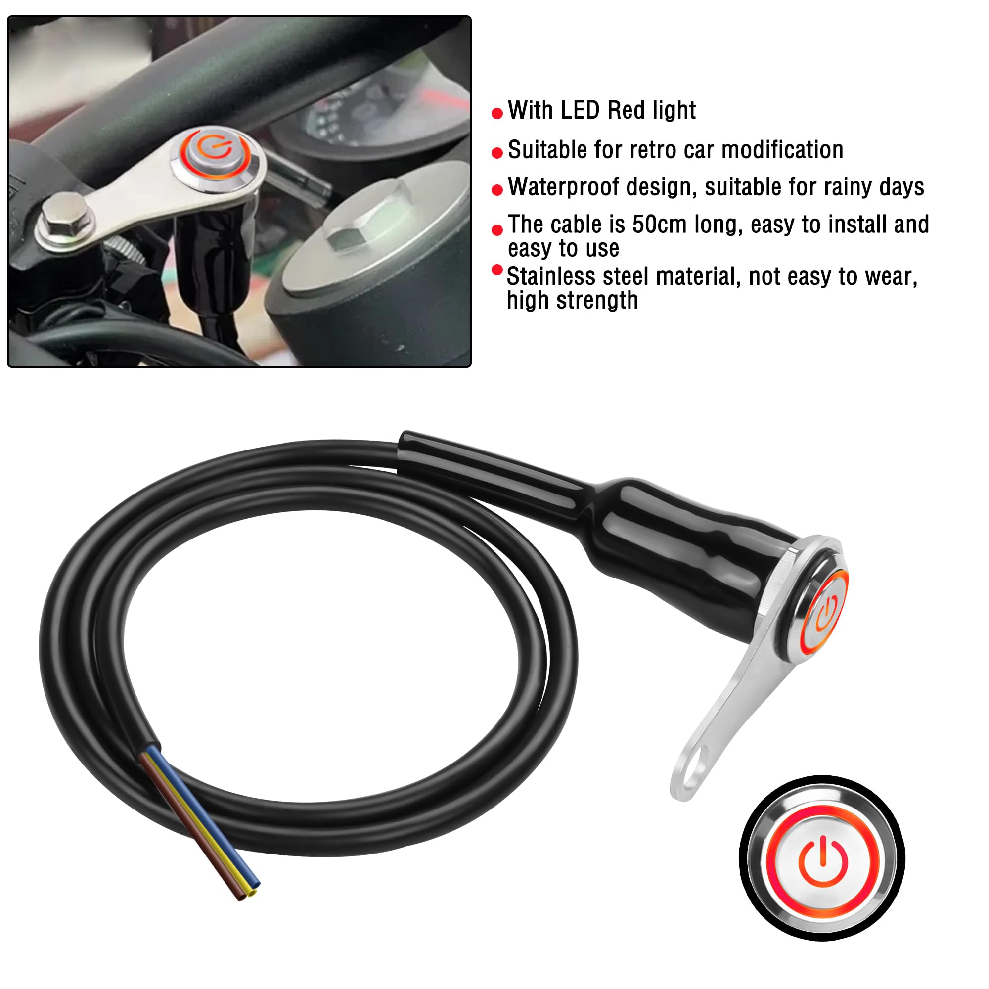 MEIRIYFA Przełącznik LED do motocykla, 12 V, uniwersalny przełącznik LED na kierownicę motocykla, zamiennik modyfikacji bracket control, 2 sztuki, czerwone światło