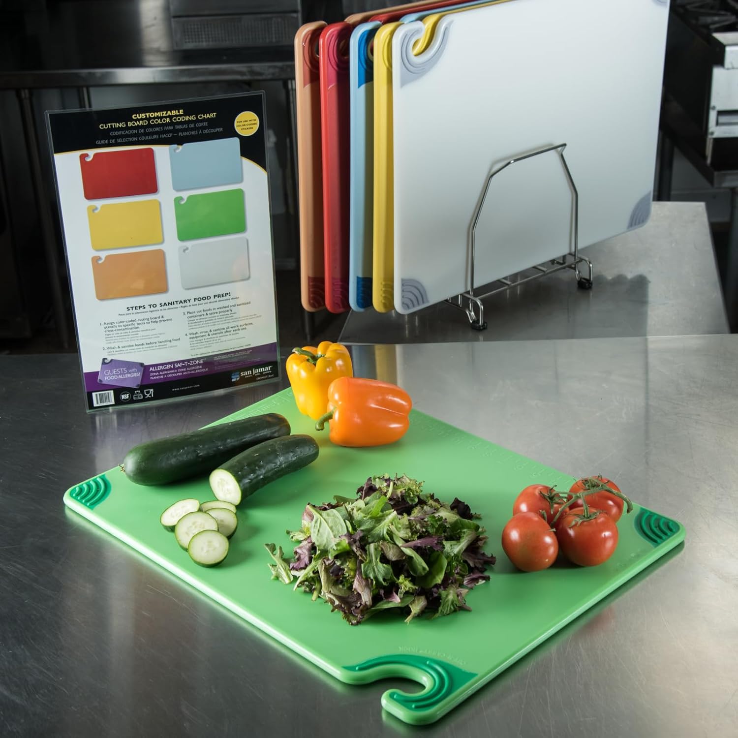 San Jamar Saf-T-Grip Plastic Cutting Board with Safety Hook, 18" x 24" x 0.5", Green