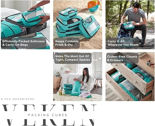 Miniatura 8 de 6 Set Packing Cubes for Suitcases, Travel Organizer Bags for Carry on Luggage, Veken Suitcase Organizer Bags Set for Travel Essentials Travel