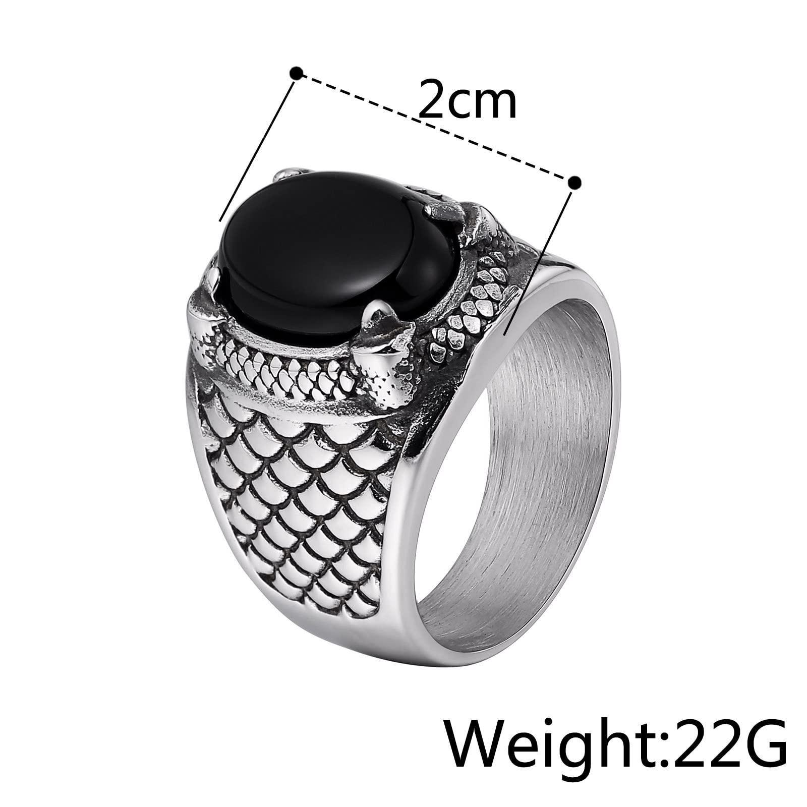 Anello Fidanzamento Acciaio Anelli Uomo Donna Anello Artiglio del Drago con Pietra Ovale Nera Anelli Uomo Argento Taglia 15 to 25