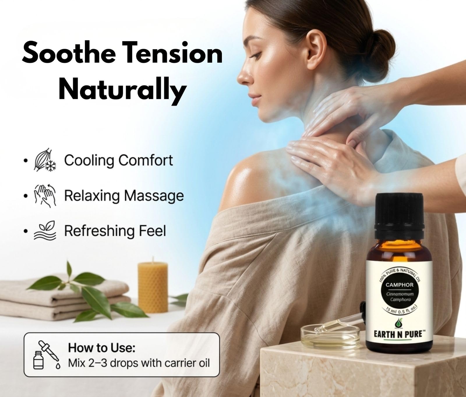 Earth N Pure Camphor Oil (Cinnamomum Camphora) β Steam-Distilled Essential Oil for Diffuser, Aromatherapy & Massage | 30ml 1