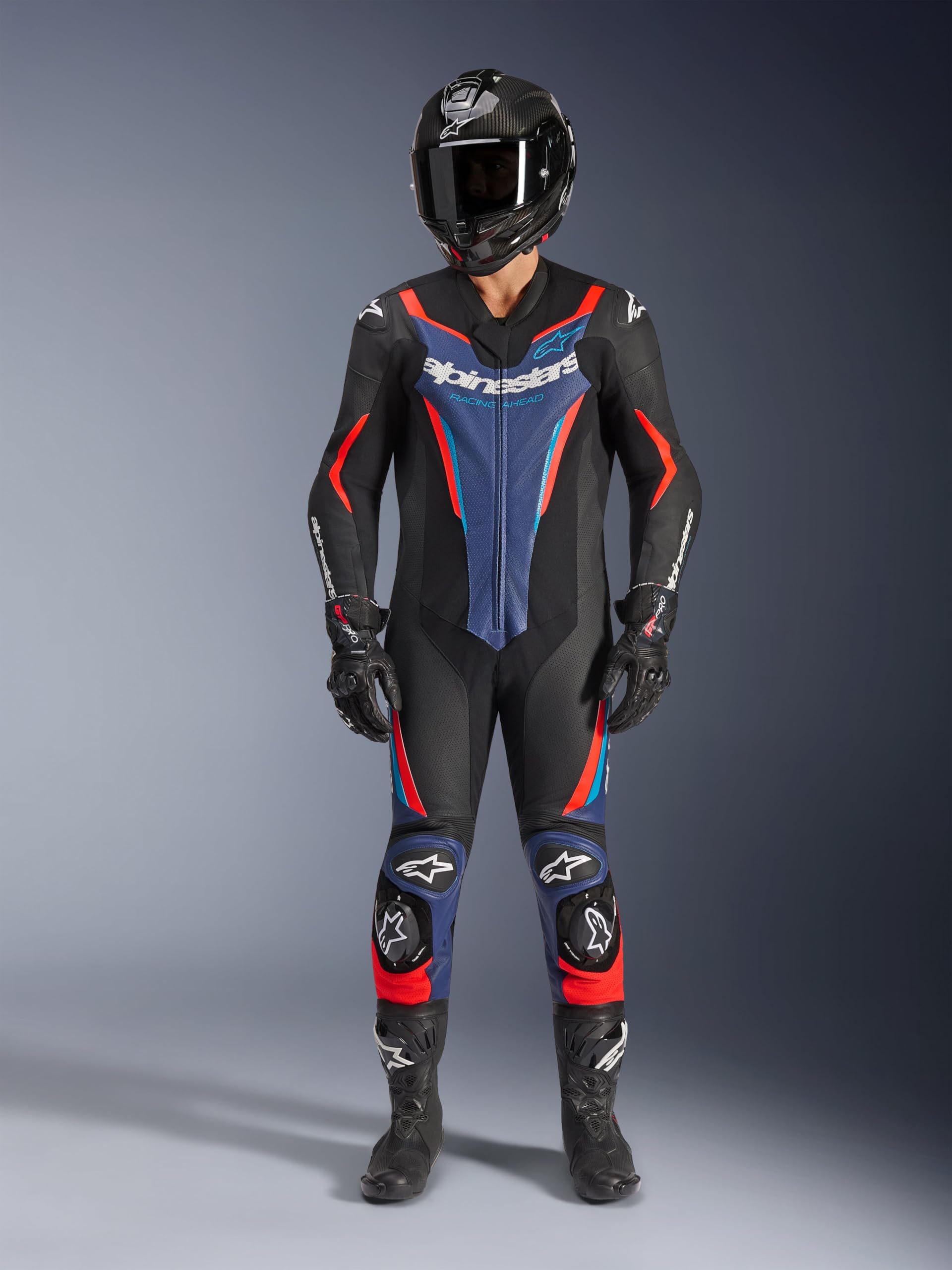 Alpinestars GP Force V2 Tuta in pelle da motociclista in un pezzo, nero/blu/rosso, 52