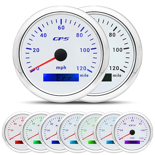 ARTILAURA Velocímetro GPS de 3.346in 3-38 pulgadas barco GPS velocímetro coche 7 colores 120 MPH impermeable calibre 9-32 V para automóvil,
