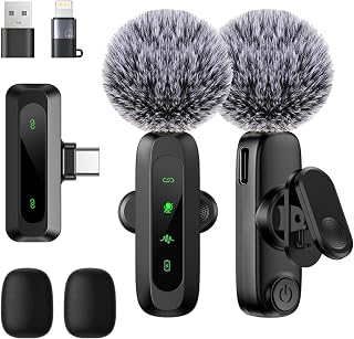 Wireless Lavalier Microphone for iPhone/iPad/Android Phone - Mini Microphones for Podcast Content Creators, Professional Noise Reduction Lapel Mic for Vlog Video Recording Live Streaming
