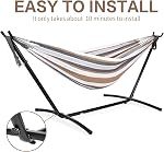 PNAEUT Double Hammocks with Stand for Outside, Portable Space Saving Heavy-Duty Steel Frame for Indoor Outdoor Patio Yard, Easy Assembly, 2 Person 450 lbs Capacity (Coffee)