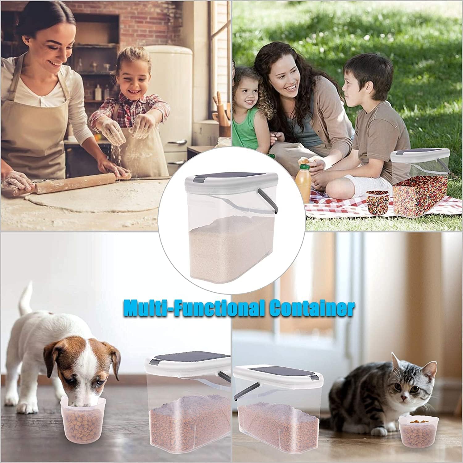 YNSKT Dog Food Storage Container for Cats Pets - 10 Lbs Dry Food Container Storage BPA Free Plastic Dispenser with Measuring Cup (Grey) : Pet Supplies