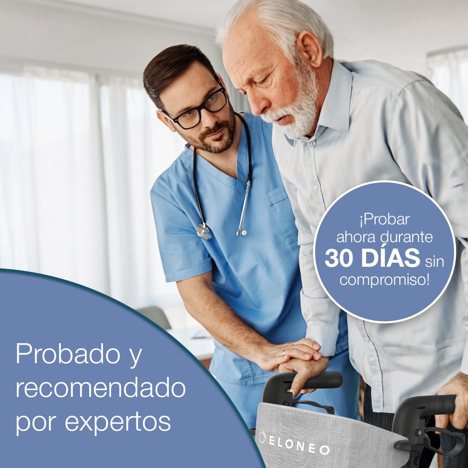 ELONEO Silla de Ruedas y Andador 2 en 1 plegable y ligero con asiento, Andador todoterreno convertible en silla de ruedas, Ayuda de movilidad de aluminio, Silla de transporte, negro