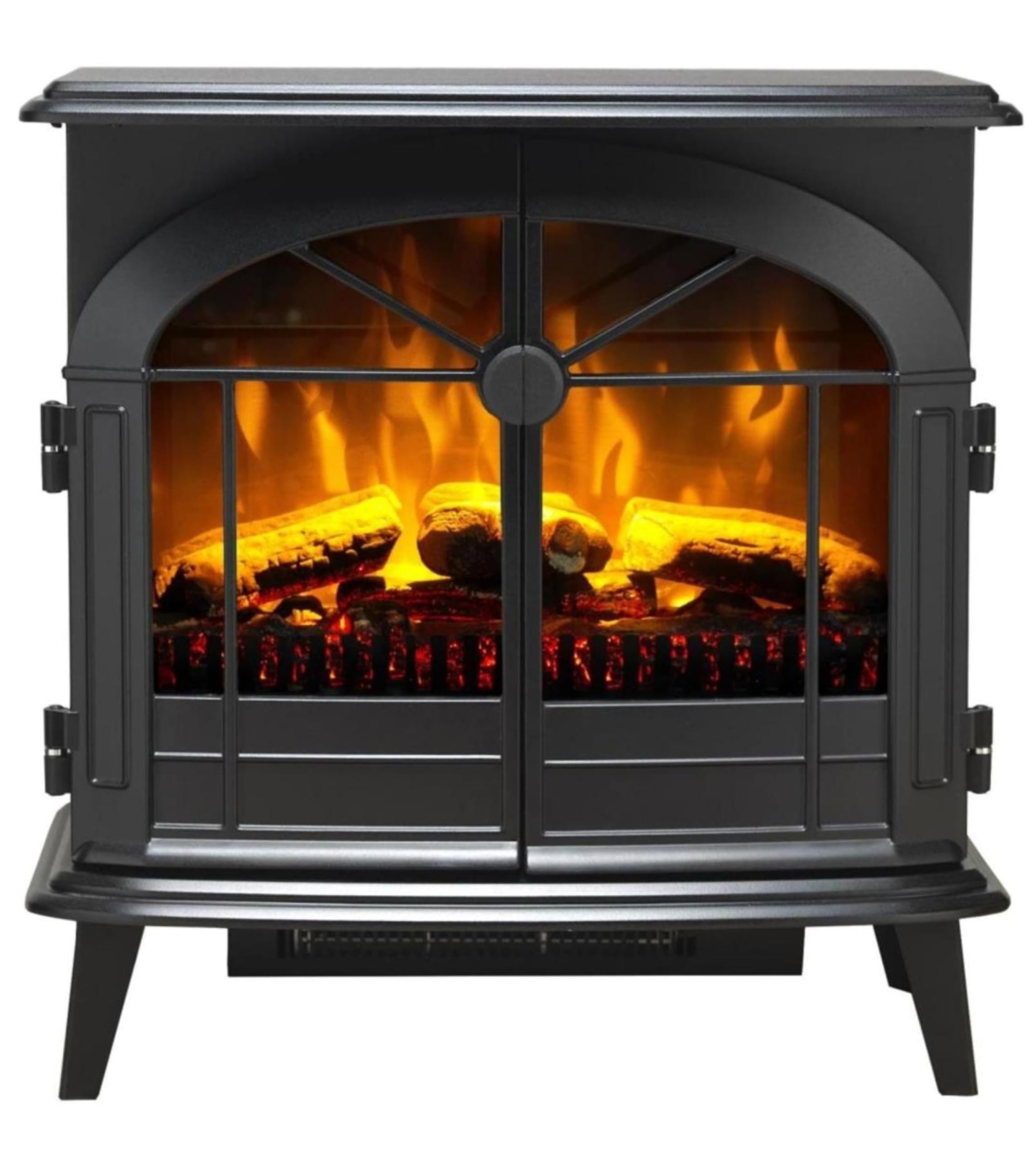 Dimplex Leckford Large Optiflame Electric Stove, Black Freestanding Wood Burner Style LED Fire with Logs, Opening Doors, 2kW Heater Plus Choice of 1000 or 2000 Watt Heat Settings and Remote Control