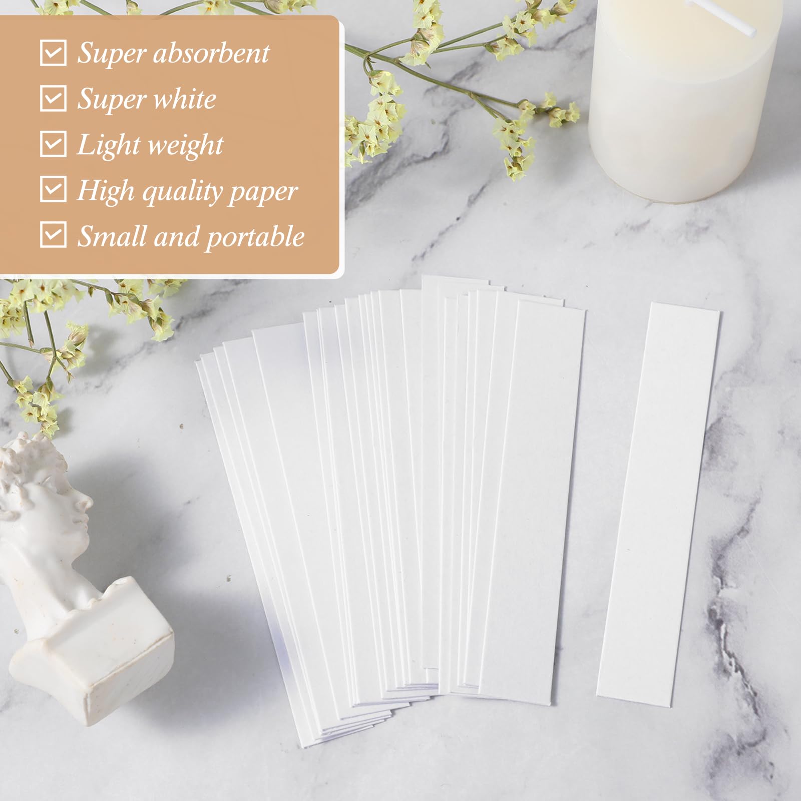 Bewudy 200 Piezas Tiras Reactivas de Perfume de Papel, Tiras Probadoras de Perfume, Papel Probador de Aroma de Aromaterapia Rectangular para Probar Fragancias Aceites Esenciales (9 x 1,5 cm)