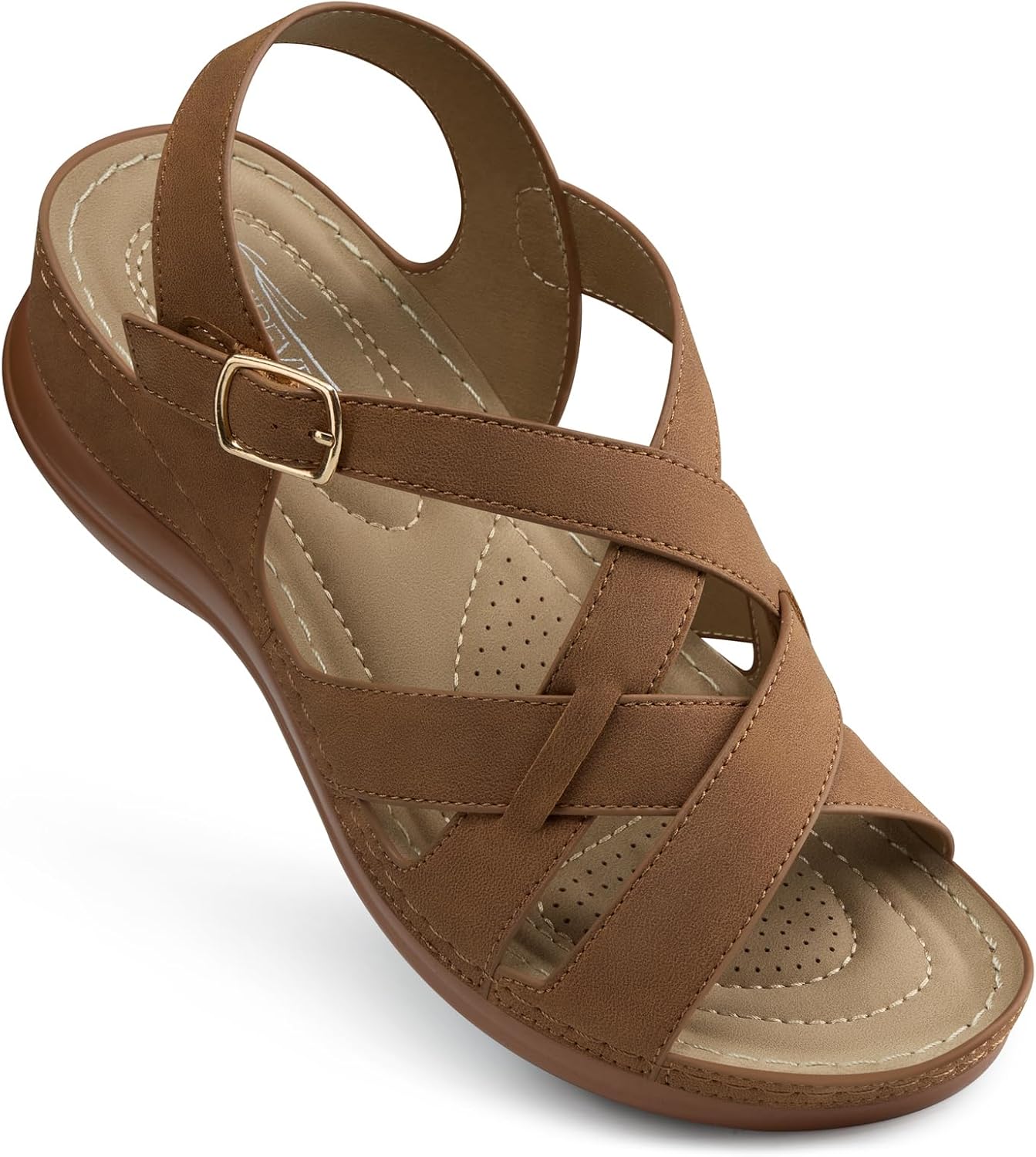 SHIBEVER Flat Sandals for Women Comfortable: Adjustable Buckle Ankle Strap Strappy Sandals Dressy Casual, Summer Walking Shoes for Beach Travel