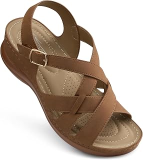 SHIBEVER Flat Sandals Women Comfortable: Dressy Strappy with Back Strap | Low Heel Adjustable Buckle Arch Support Cushioned Footwear Casual Walking Beach Shoes for Summer 2026