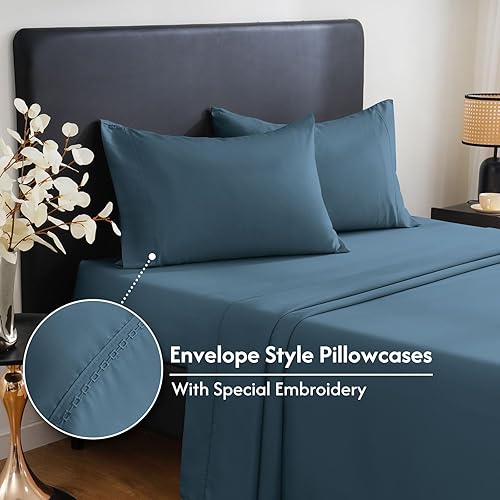Miniatura 9 de MCO Juego de sábanas transpirables, rayón derivado de bambú, juego de ropa de cama fresco con bolsillo profundo de 16 pulgadas (3 piezas,