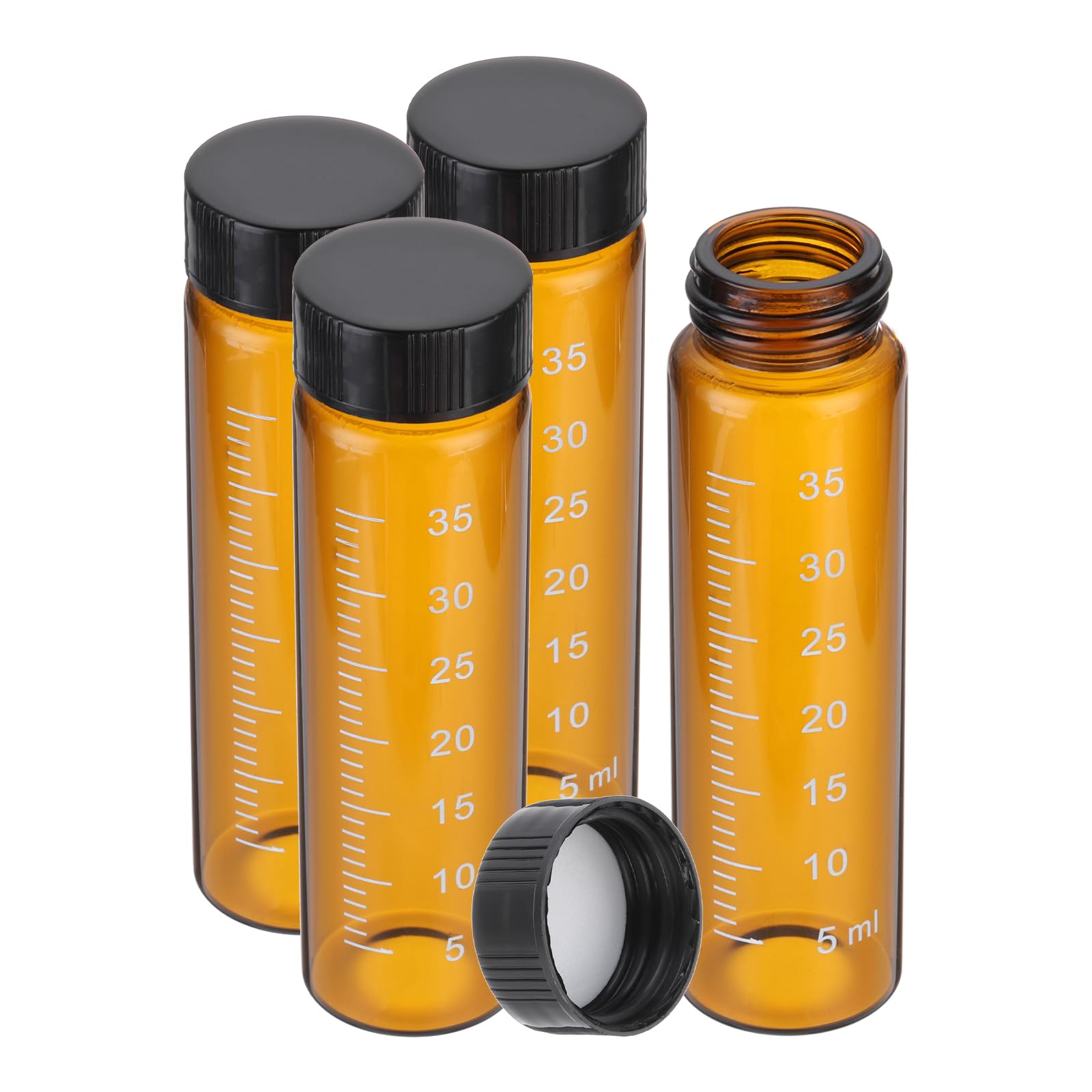 PATIKIL 4pcs 40ml Small Brown Glass Vials with Black Screw Cap, Borosilicate Glass Graduated Sample Bottles for Solid Liquid Powder Storage