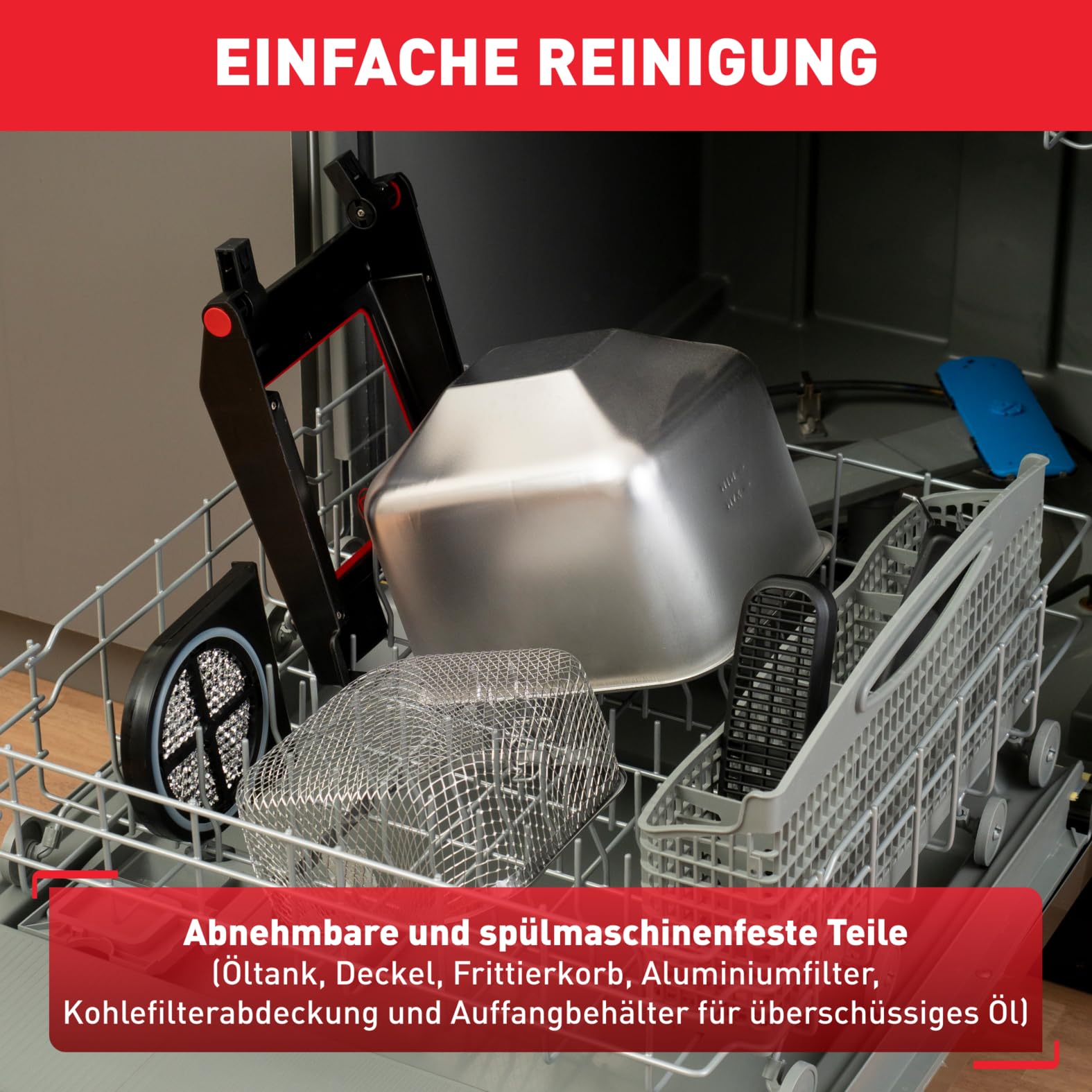 Tefal Clear Duo Fritteuse, frittieren mit weniger Rauch/Gerüchen, Kapazität 1,2 Kg, Thermostat, Timer, großes Sichtfenster ohne Beschlagen, spülmaschinenfest, schwarz, Edelstahl, Friteuse FR600D