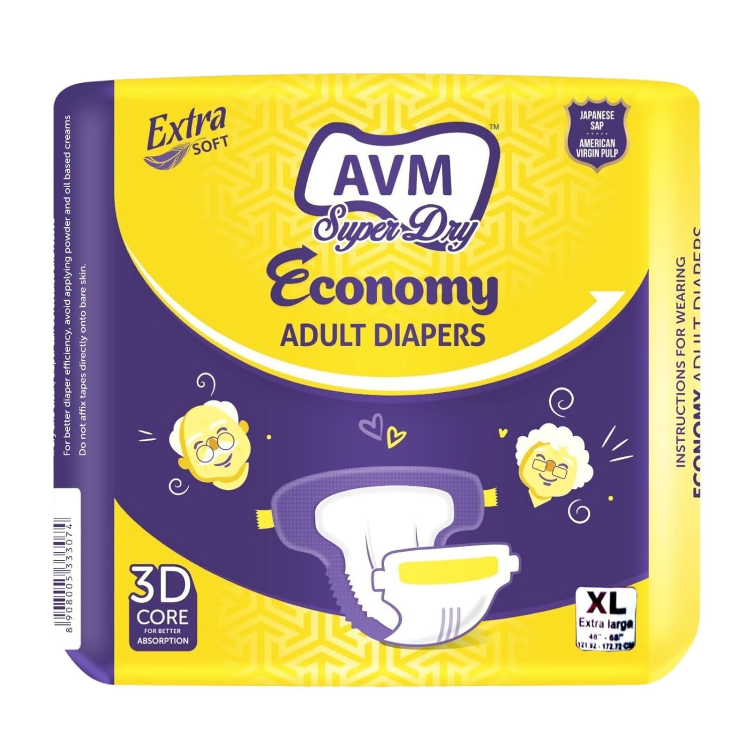 AVM Super Dry Economy Adult Diaper XL size (Extra Large) | Waist (48-68 |  121-172 cms)| Unisex | Absorption-Protection | Odour Control | 10 Pcs1  Pack : Amazon.in: Health & Personal Care